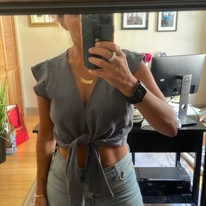 Crop tie blue top
